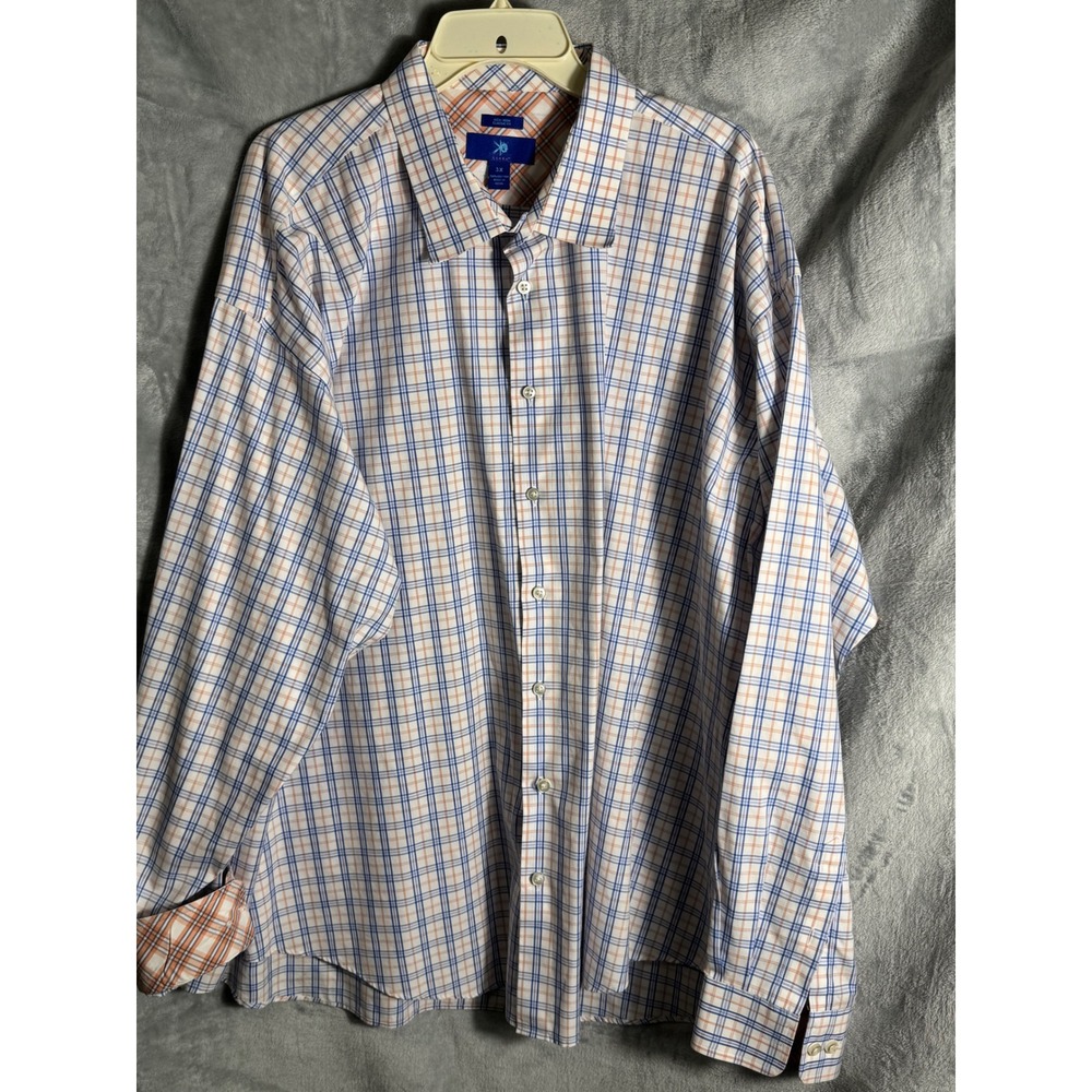 Egara Mens 3X Non-Iron Classic Fit Shirt Blue Plaid 100% Cotton Long Sleeve